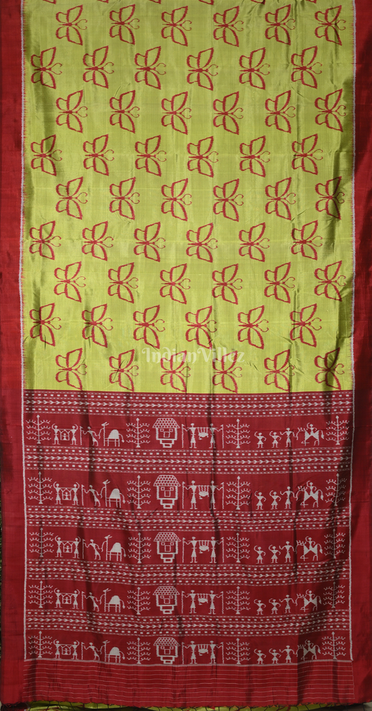 Apple Green Butterfly Design Contemporary Silk Saree