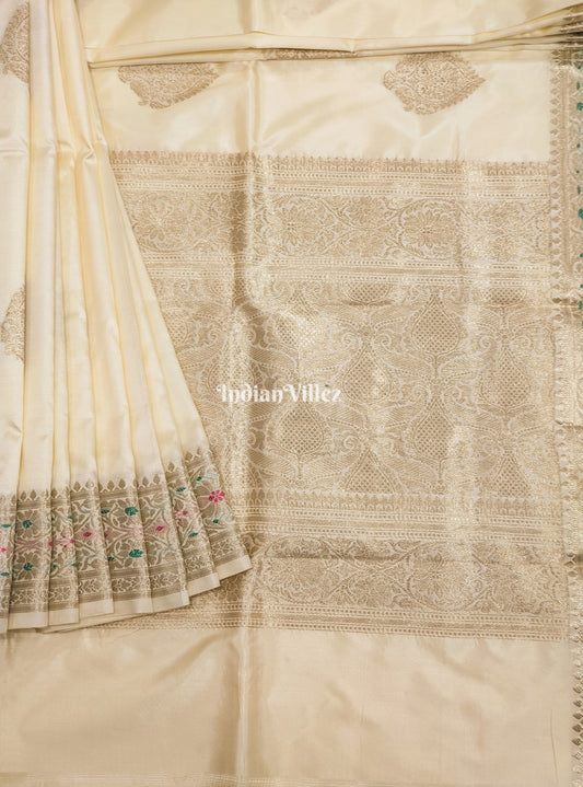 Off-White Handwoven Banarasi Katan Silk Saree