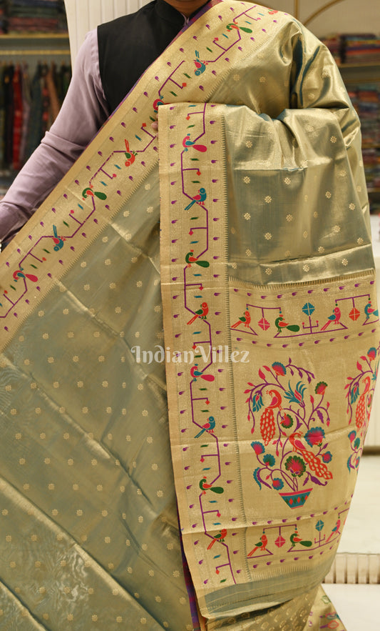 Light Green Butti Design Pure Kanjivaram Tissue Silk Saree