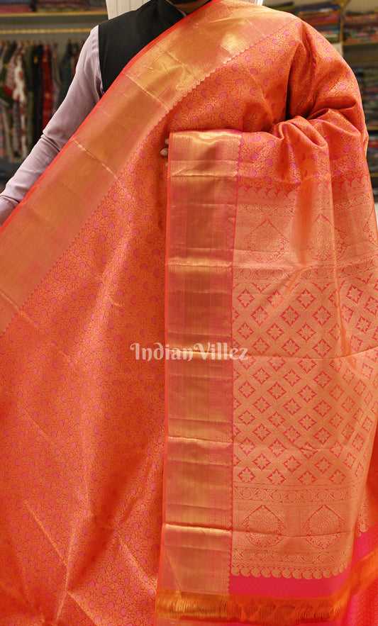 Bridal Dark Red with Golden Floral Brocade Pure Kanjivaram Silk Saree