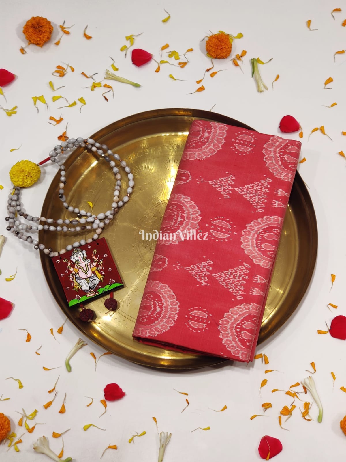 Peach Pink Exclusive Sambalpuri Ikat Silk Pastel Saree