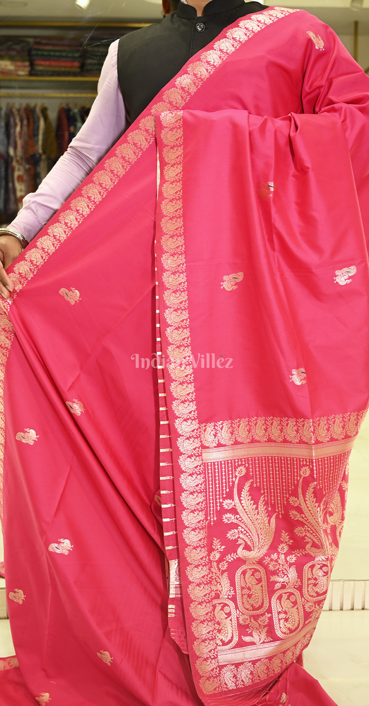 Red Peacock Design Pure Mashru Satin Silk Banarasi Saree