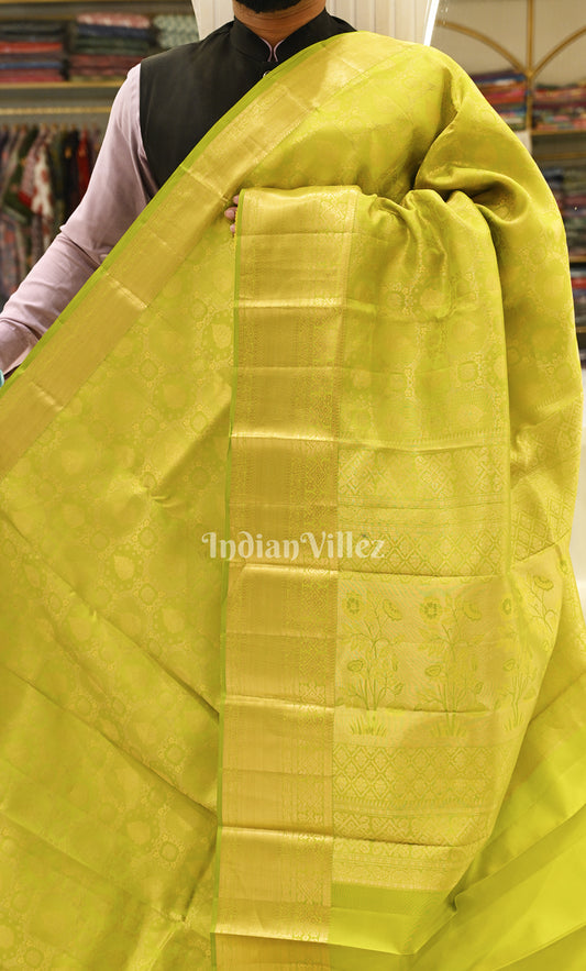 Exclusive Mehendi Green Floral Brocade Pure Kanjivaram Silk Saree