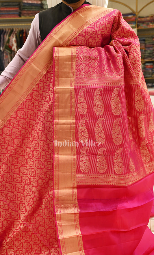 Latest Rani Pink Motifs Brocade Pure Kanjivaram Silk Saree