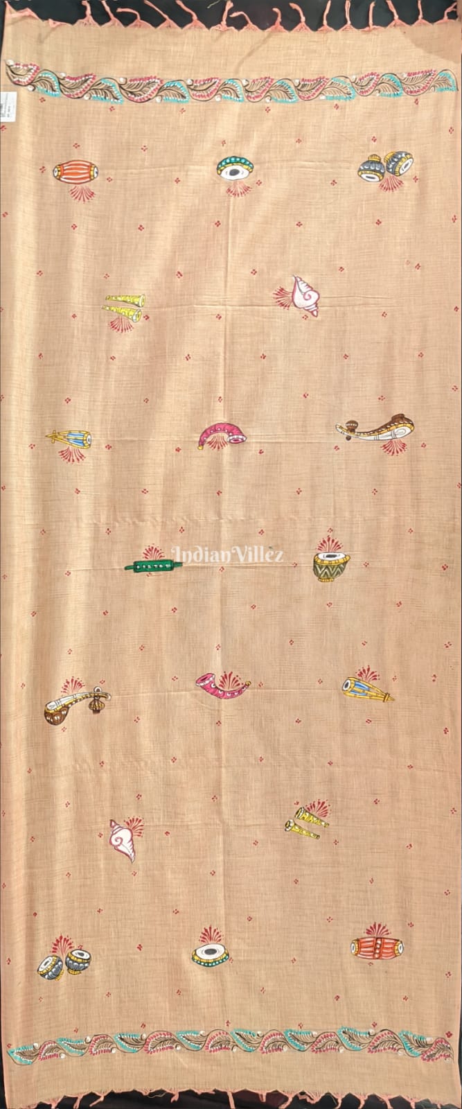 Peach Color Music Instrument Tussar Pattachitra Dupatta