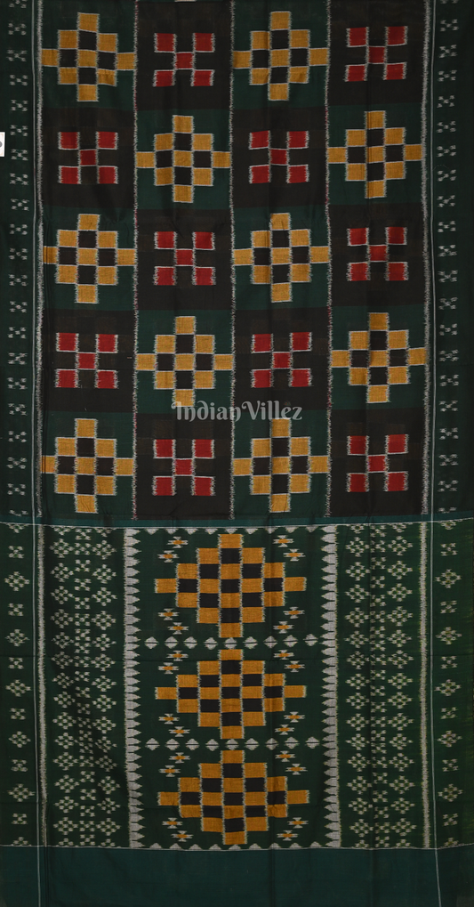 Green Yellow Red Body Pasapali Odisha Ikat Sambalpuri Cotton Saree