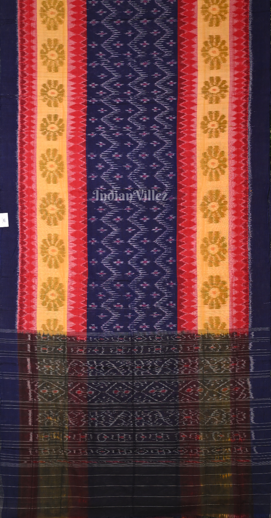 Blue Red Yellow (BRY) Odisha Ikat Maniabandha Cotton Saree