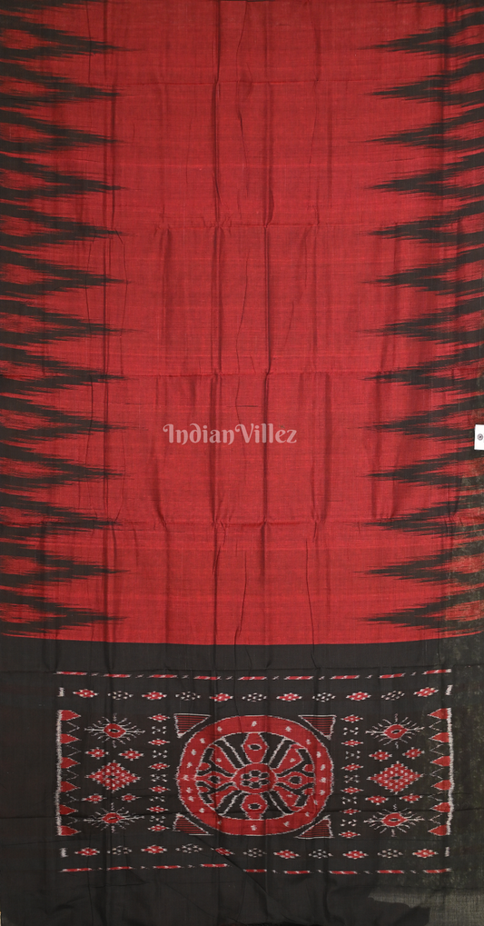 Maroon Black Kargil Kumbha Maniabandha Cotton Saree