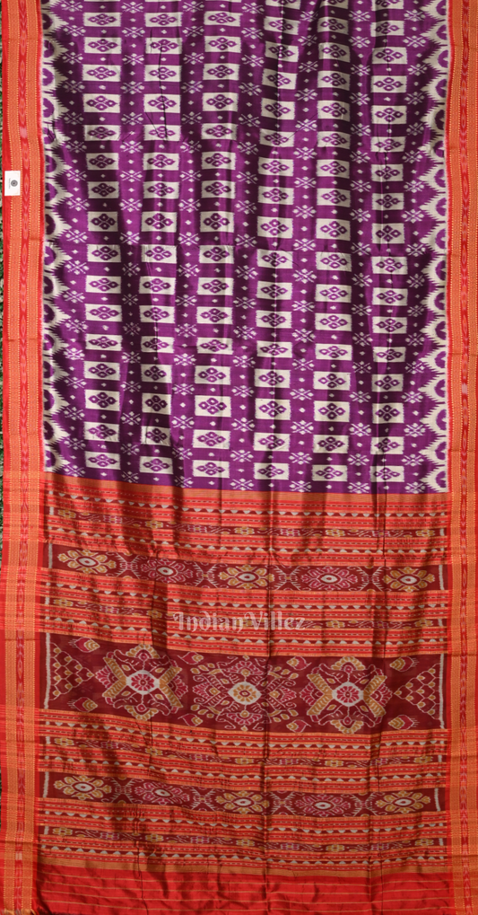 Purple Red Tribal Theme Odisha Ikat Khandua Silk Saree