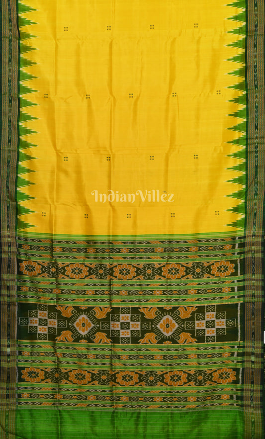 Yellow Green Buti Design Odisha Ikat Khandua Silk Saree