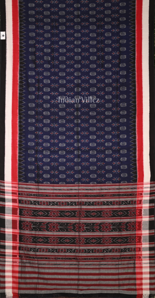 Navy Blue Maroon Damru Pasapali Odisha Ikat Maniabandha Cotton Saree