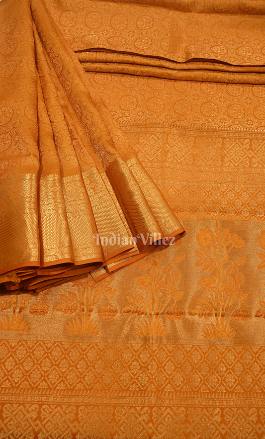 Orange Yellow Brocade Pure Kanjivaram Silk Saree