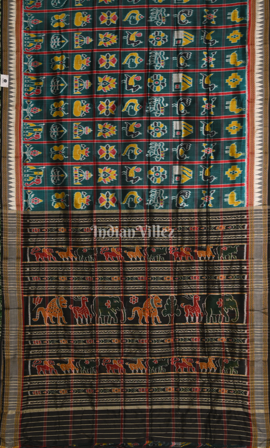 Teal Blue Black Nabakothi Odisha Ikat Khandua Silk Saree