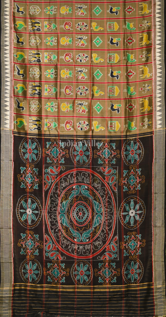 Moss Green Black Nabakothi Odisha Ikat Khandua Silk Saree