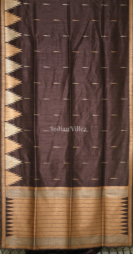 Coffee Banarasi Raw Silk Saree with Thread & Zari woven Buttas