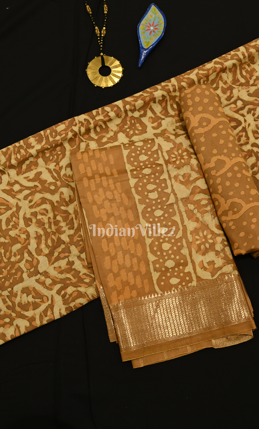 Mustard Yellow Cream Dabu Block Printed Cotton Suit Sets