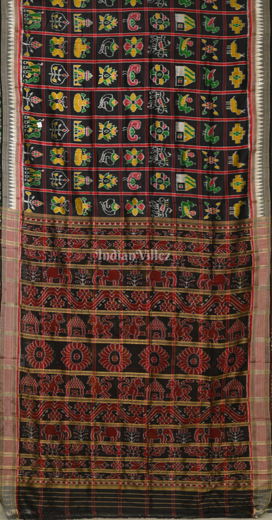 Black Maroon Nabakothi Odisha Ikat Khandua Silk Saree