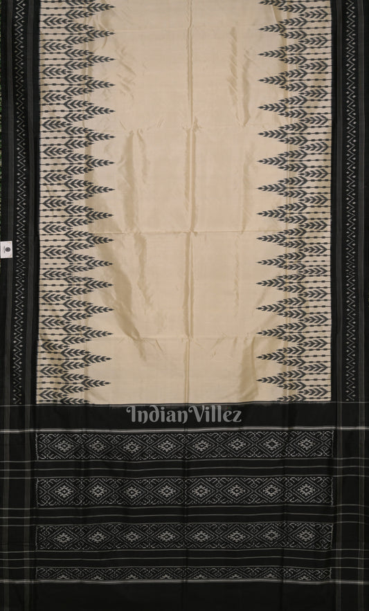 Metallic Cream Black Pochampally Ikat Silk Saree