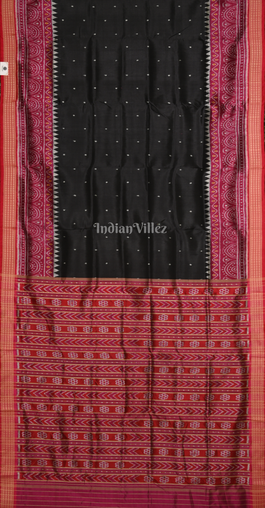 Black Magenta Pink Dot Odisha Ikat Sambalpuri Silk Saree