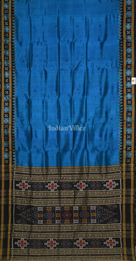 Blue Black Buti Design Pasapali Border Odisha Ikat Khandua Silk Saree
