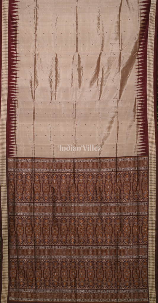 Beige Coffee Buti Design Odisha Ikat Bomkai Silk Saree