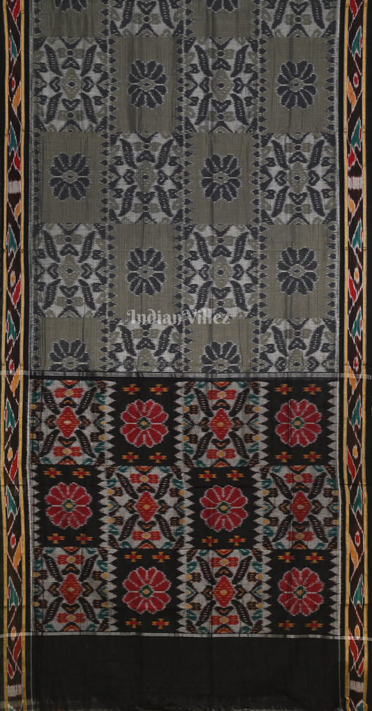 Grey Black Computer Theme Odisha Ikat Maniabandha Cotton Saree