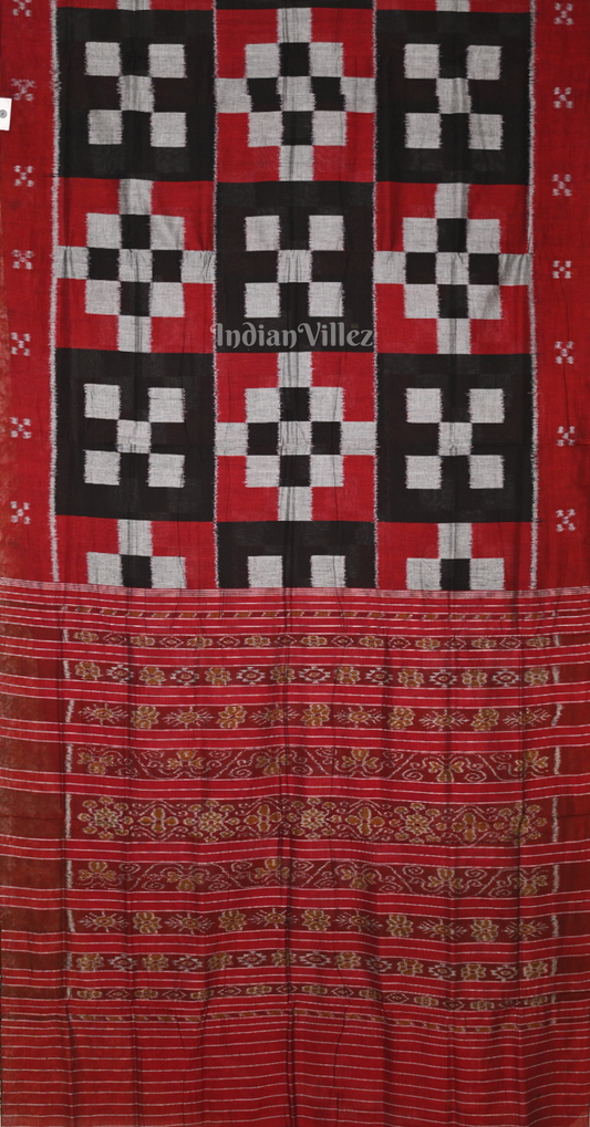 Red Black White (RBW) Pasapali Odisha Ikat Sambalpuri Cotton Saree