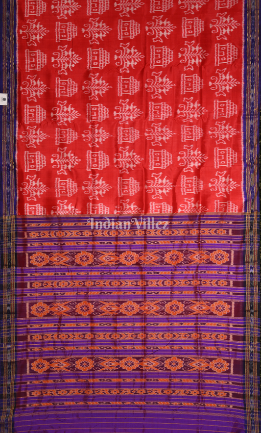 Red Blue Tribal Theme Odisha Ikat Khandua Silk Saree