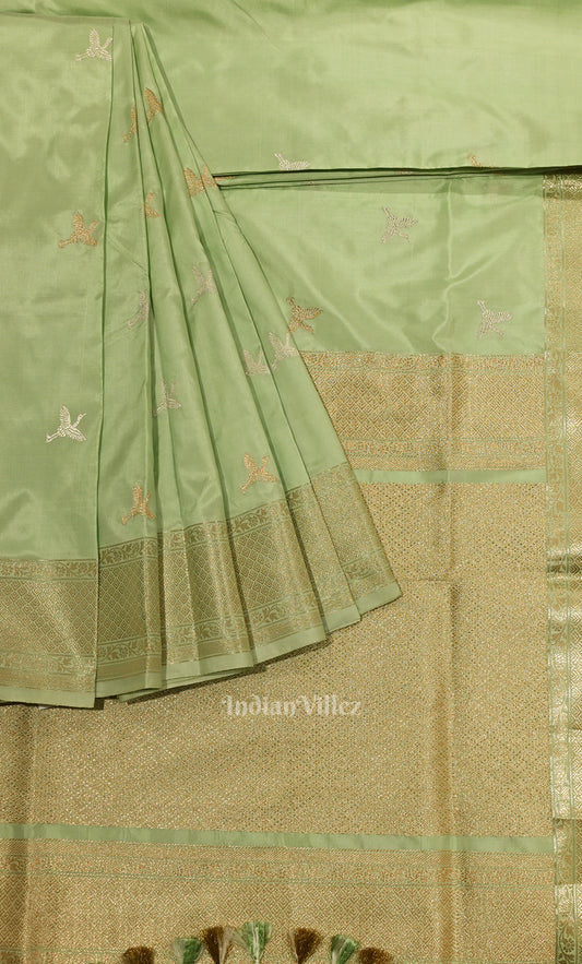 Pista Green Pure Katan Silk Banarasi Saree