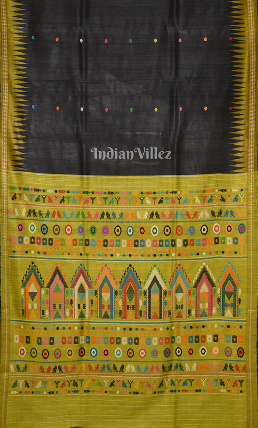 Black Mehendi Green Dolabedi Gopalpur Tussar Silk Saree