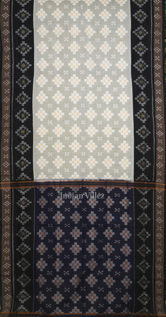 Grey Blue Pasapali Scot Odisha Ikat Sambalpuri Cotton Saree