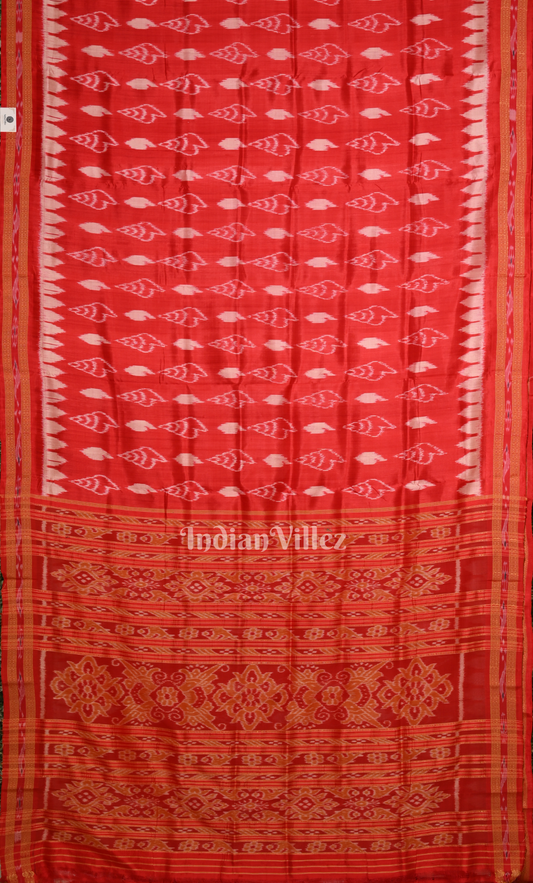 Blood Red Sankha Design Odisha Ikat Khandua Silk Saree
