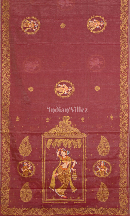 Maroon Shringar Raas Hand- Painted Pattachitra Saree