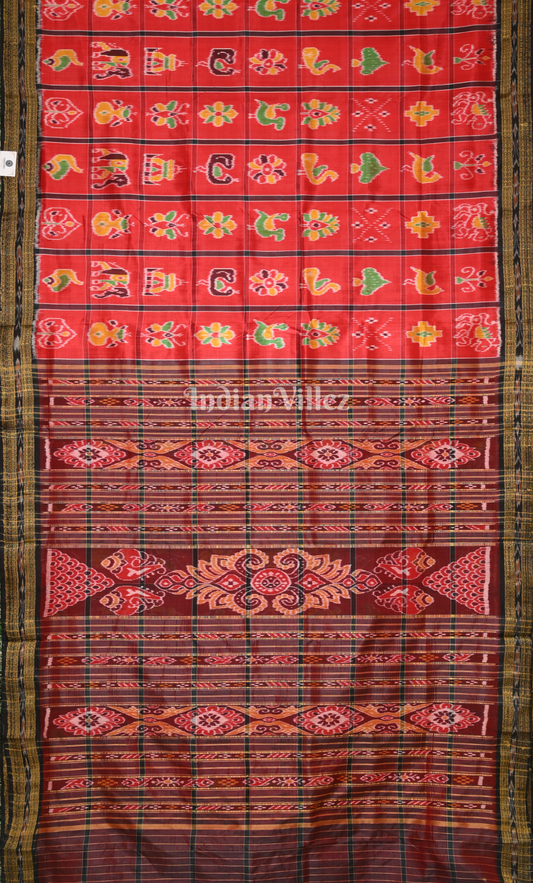 Red Maroon Nabakothi Odisha Ikat Khandua Silk Saree