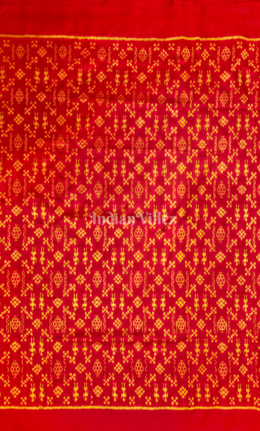 Exclusive Black Yellow Tribal Motif Odisha Ikat Sambalpuri Silk Fabric