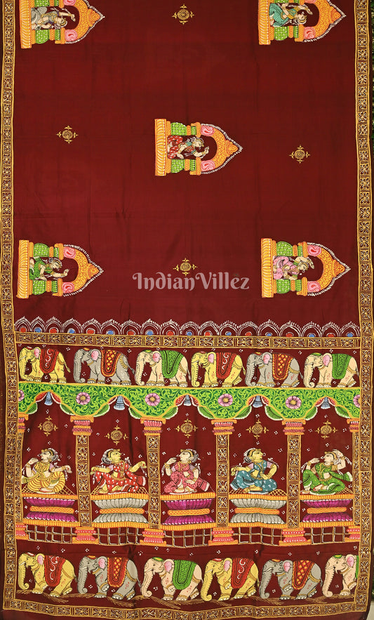 Maroon Elephant & Shringar Ras Pattachitra Saree