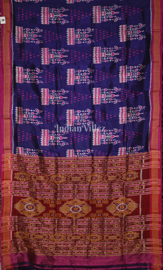 Blue Magenta Pink Tribal And Chita Design Khandua Silk Saree