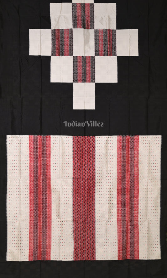 White Black Pasapali Odisha Ikat Contemporary Designer Silk Saree