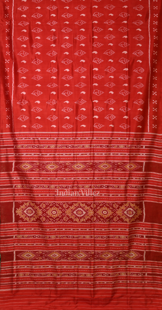 Red Sankha Motif with Double Pasapali Border Contemporary Designer Silk Saree