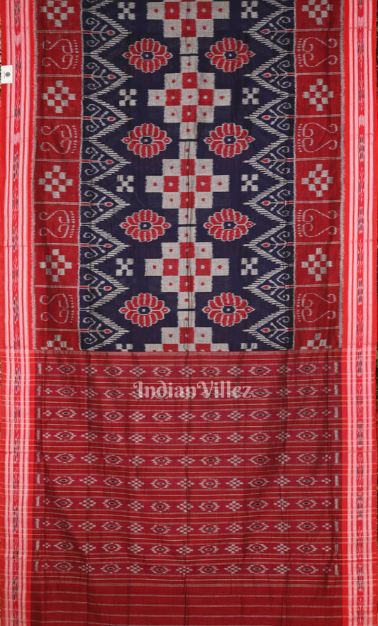 Blue Red Pasapali Odisha Ikat Sambalpuri Cotton Saree
