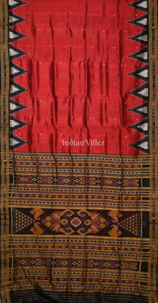 Red Black Buti Design Odisha Ikat Khandua Silk Saree