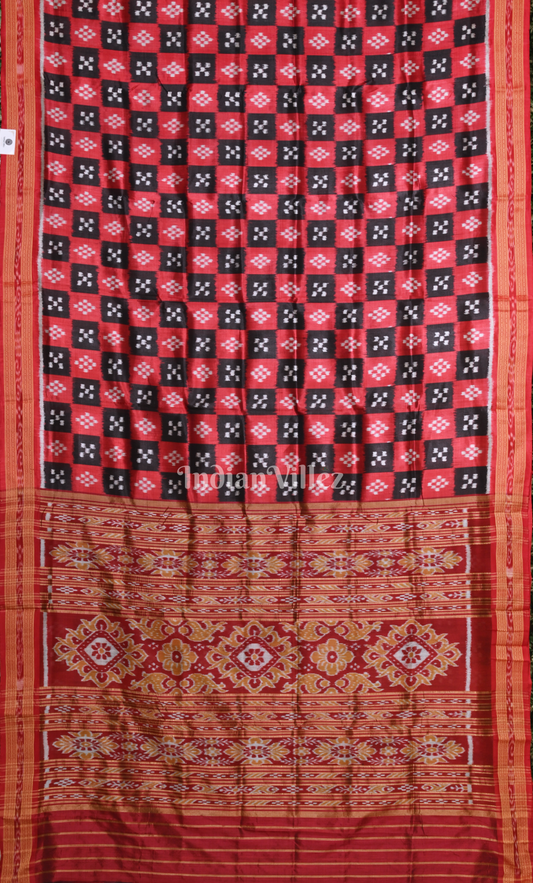 Red Black Pasapali Odisha Ikat Khandua Silk Saree