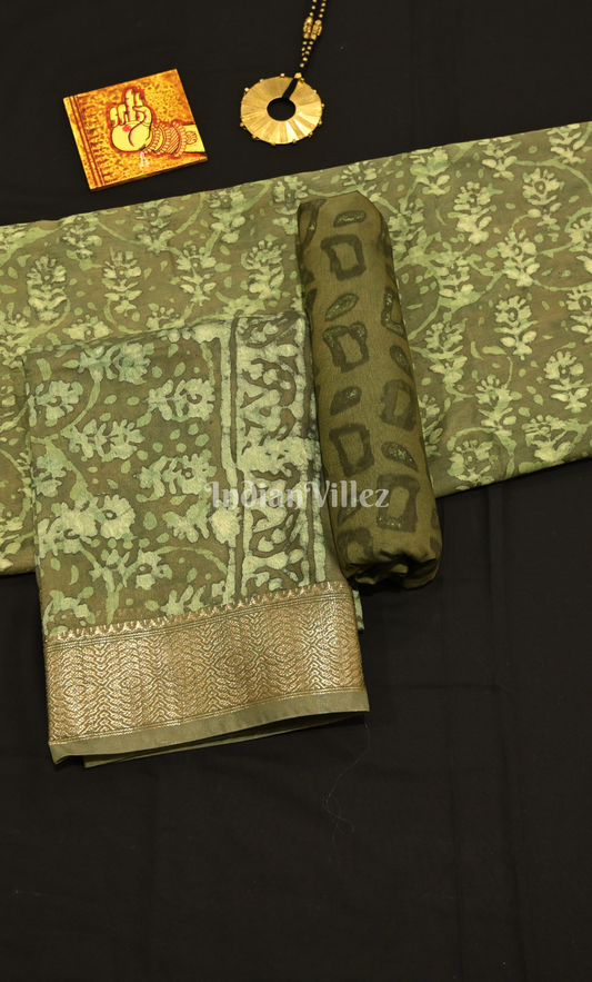 Moss Green Dabu Block Printed Cotton Suit Sets