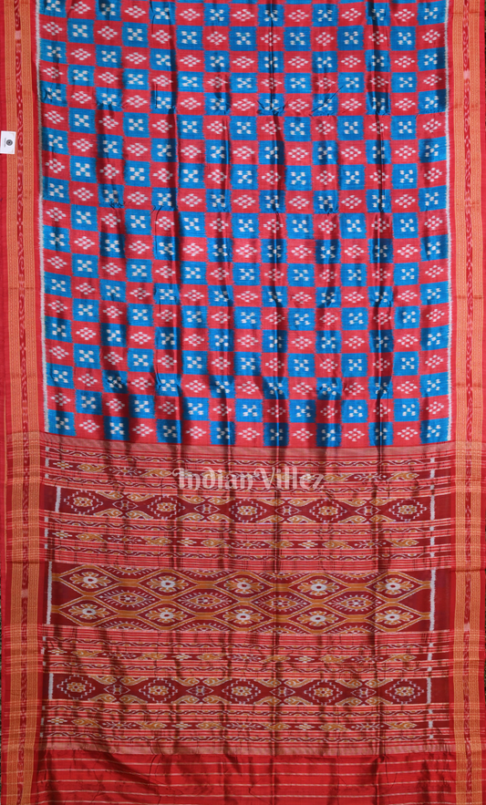 Blue Red Pasapali Odisha Ikat Khandua Silk Saree