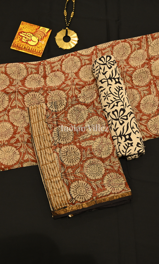 Maroon Beige Bagru Block Printed Kotta Suit Sets