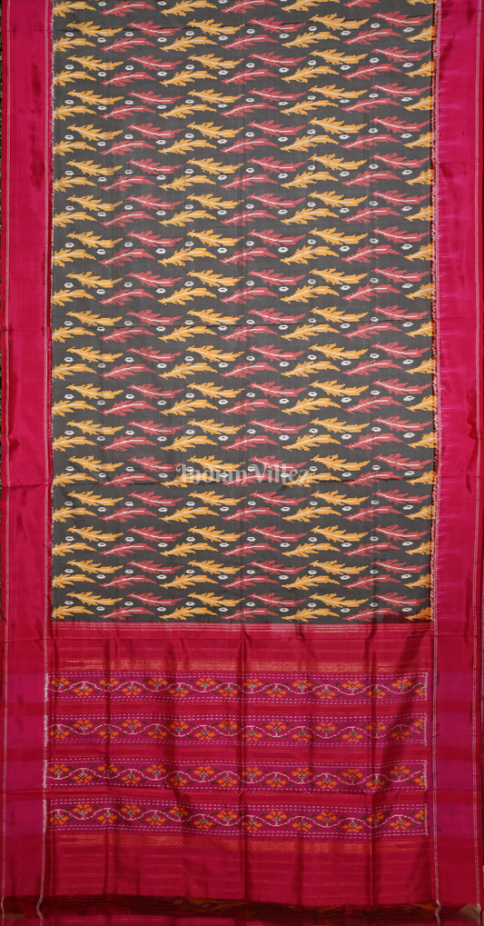 Grey Pink Pochampally Ikat Silk Saree