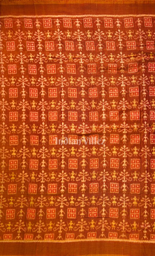 Rust Orange Tribal Motif Odisha Ikat Sambalpuri Cotton Fabric