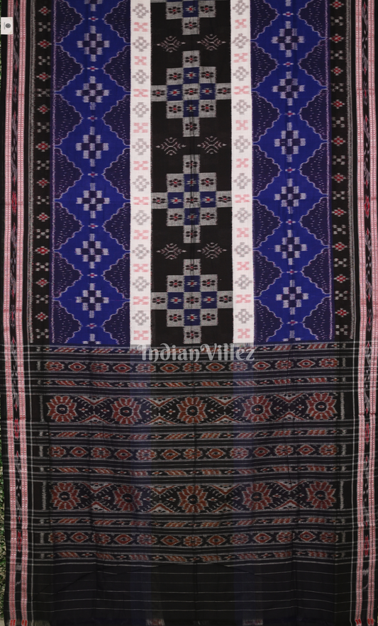 Royal Blue Black Pasapali Odisha Ikat Sambalpuri Cotton Saree