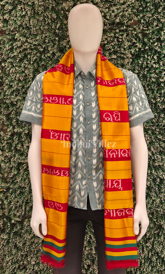 Yellow Red Gita Govinda Odisha Handloom Dupatta