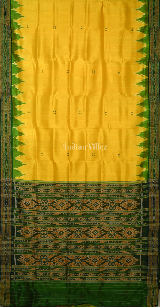 Yellow Green Buti Design Odisha Ikat Khandua Silk Saree